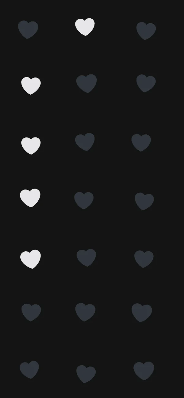 Noir hearts pattern repeated across a black phone wallpaper